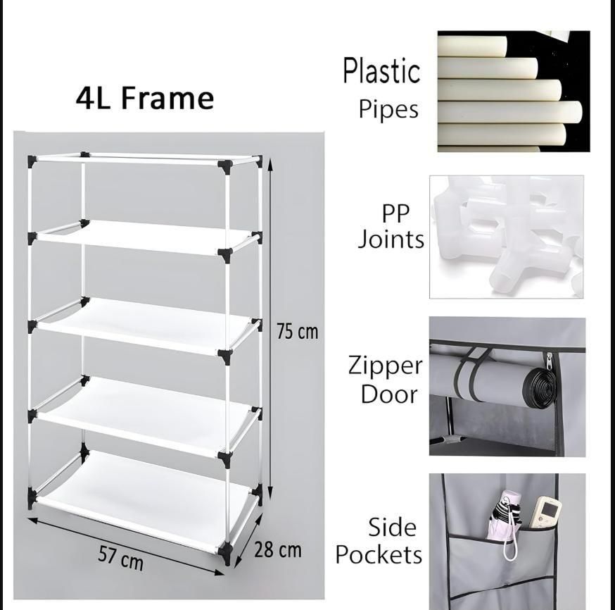 4 Rack Collapsible Wardrobe Cabinet and Shoe Rack